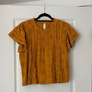 Yellow Eyelet Women Top
